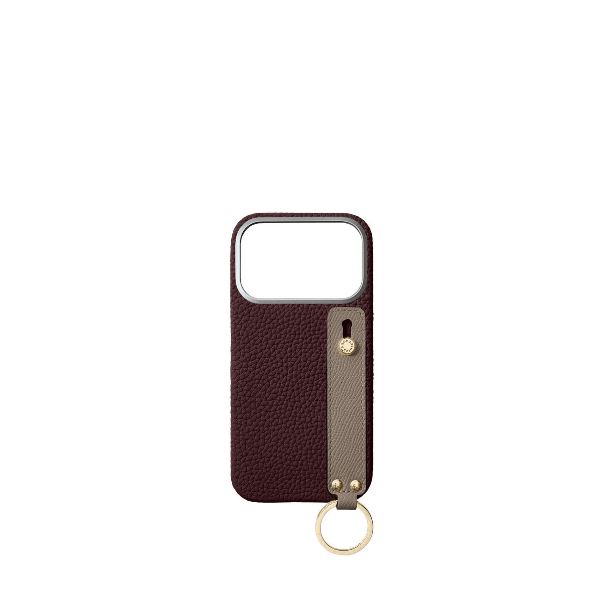 iPhone 18 Pro Back Cover Case with Handle Shrink Leather (Bordeaux × Etoupe - Gold)