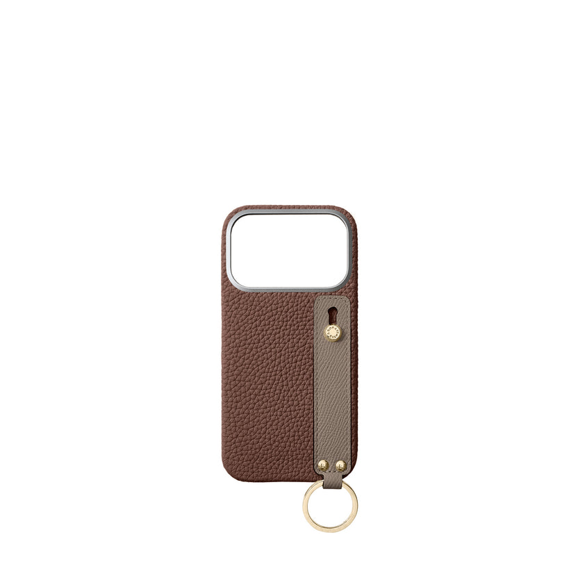 (iPhone 18 Pro) Back Cover Case with Handle Shrink Leather (Gold)