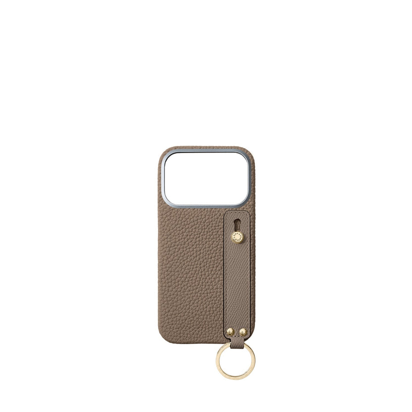 (iPhone 18 Pro) Back Cover Case with Handle Shrink Leather (Gold)
