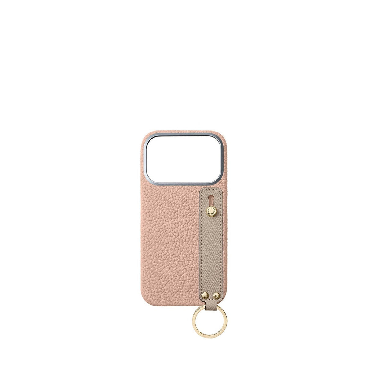 iPhone 18 Pro Back Cover Case with Handle Shrink Leather (Almond Pink × Greige - Gold)