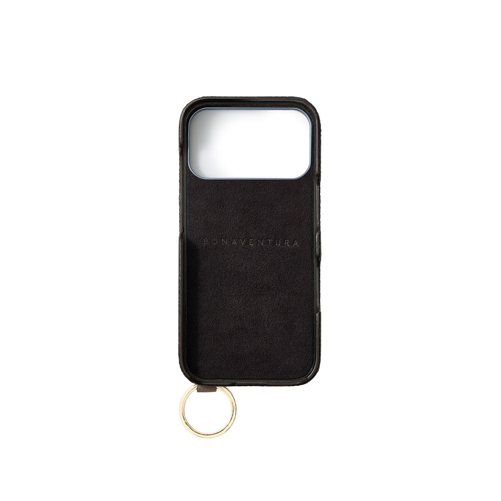 iPhone 18 Pro Max Back Cover Case with Handle Shrink Leather (Etoupe - Gold)