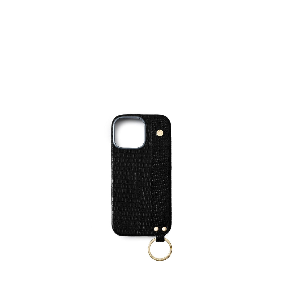 iPhone 16 Pro Max Back Cover Case with Handle Embossed Lizard Leather (Black - Gold)