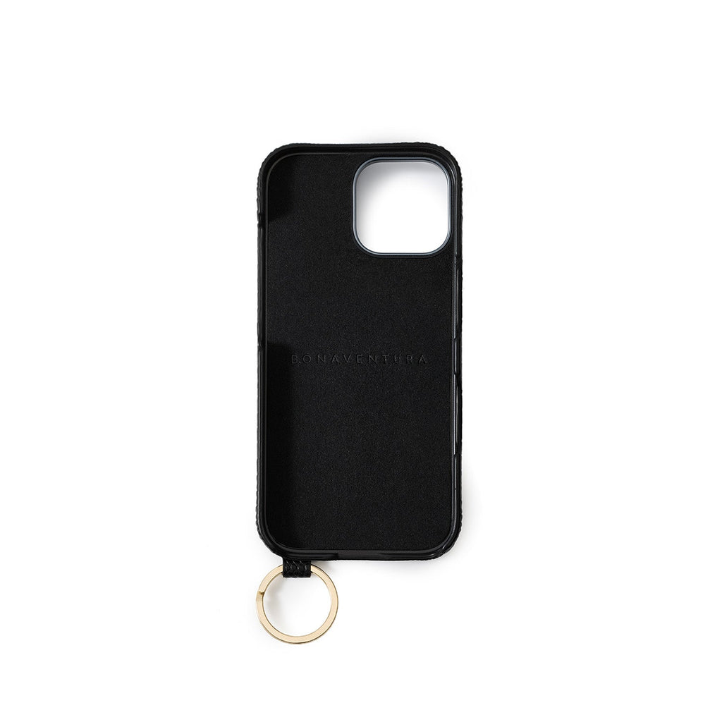 iPhone 17 Back Cover Case with Handle Embossed Lizard Leather (Black - Gold)