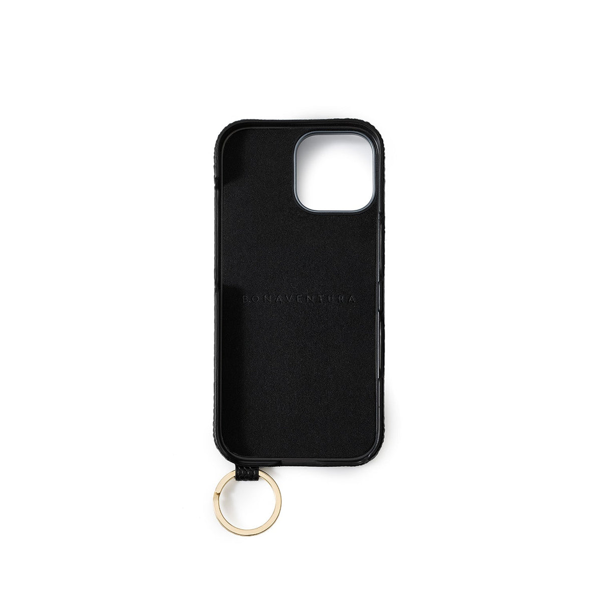 iPhone 17 Back Cover Case with Handle Embossed Lizard Leather (Black - Gold)