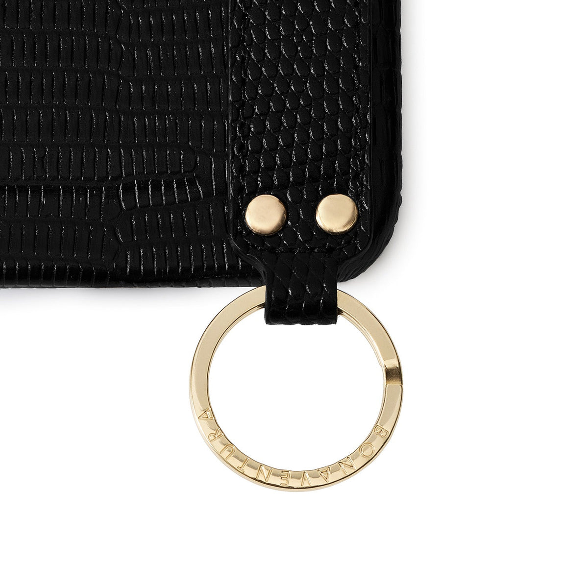 iPhone 17 Back Cover Case with Handle Embossed Lizard Leather (Black - Gold)