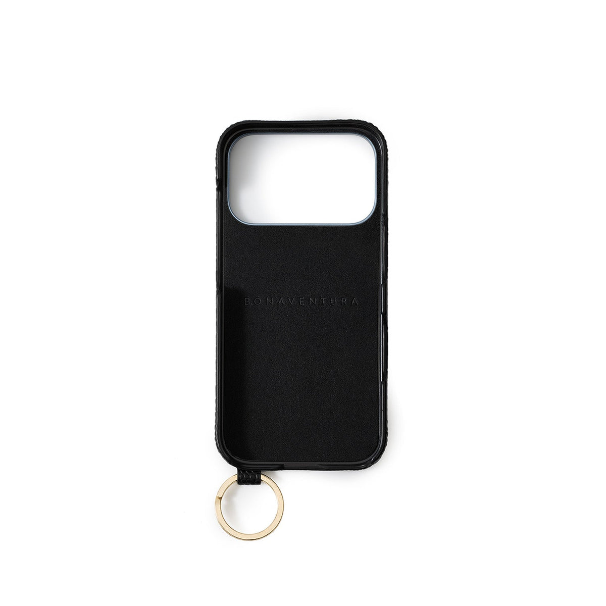 iPhone 17 Pro Back Cover Case with Handle Embossed Lizard Leather (Black - Gold)