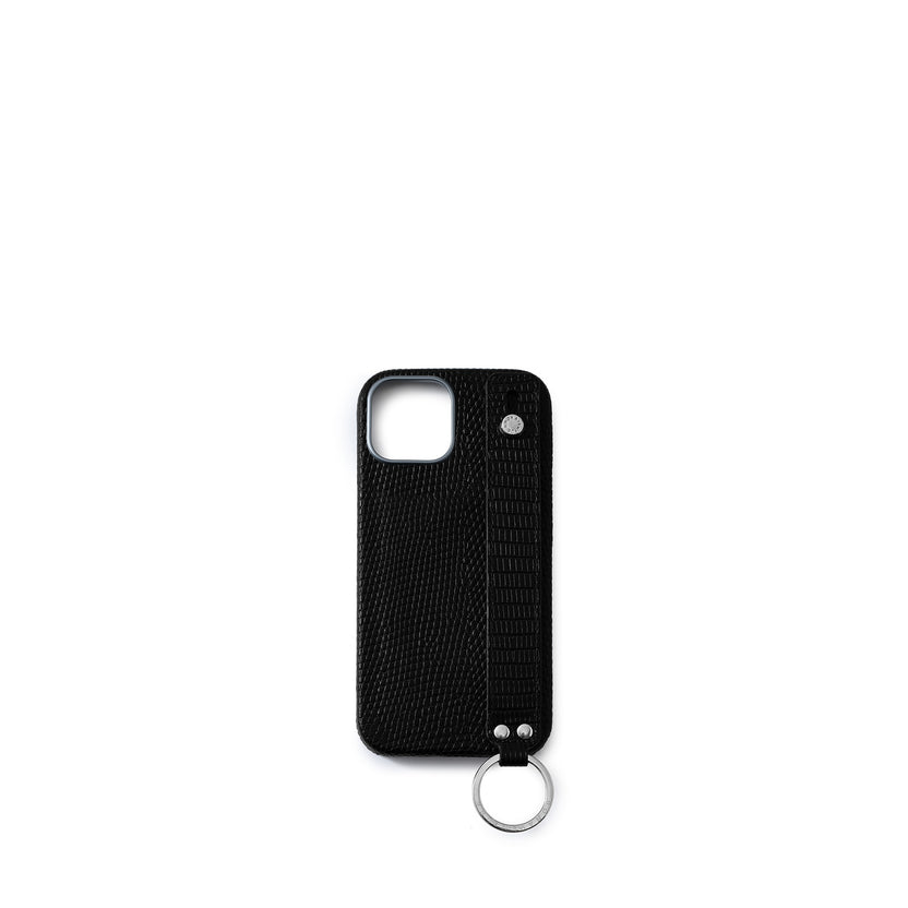 (iPhone 16) Back Cover Case with Handle Lizard Embossed Leather