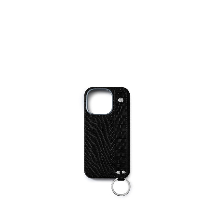(iPhone 16 Pro) Back Cover Case with Handle Lizard Embossed Leather