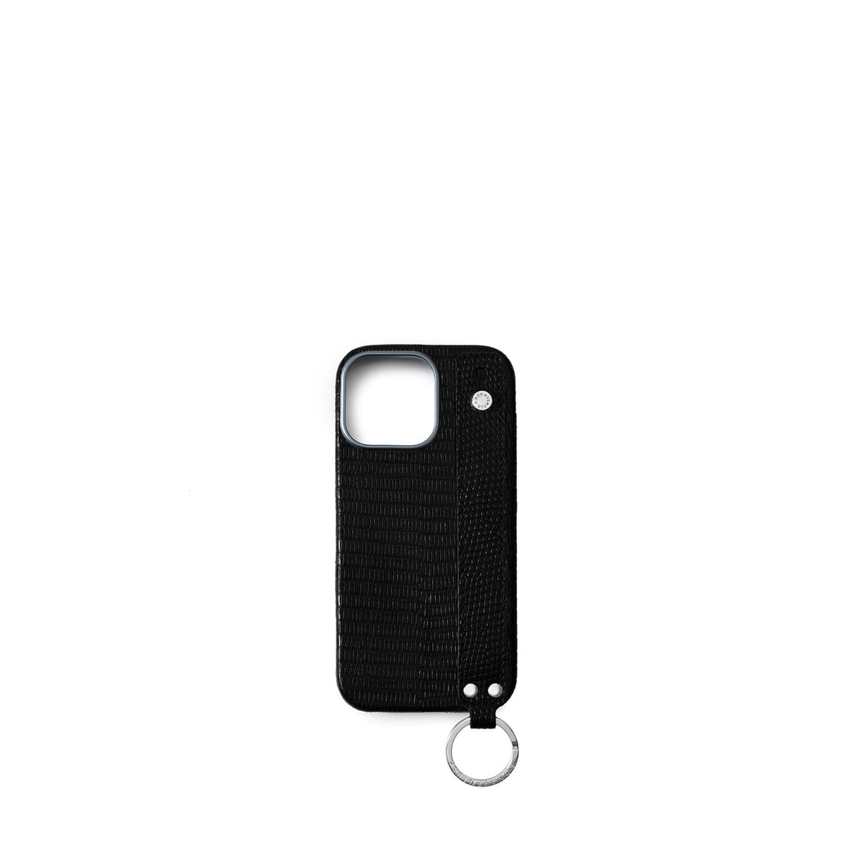 iPhone 16 Pro Max Back Cover Case with Handle Embossed Lizard Leather (Black - Silver)