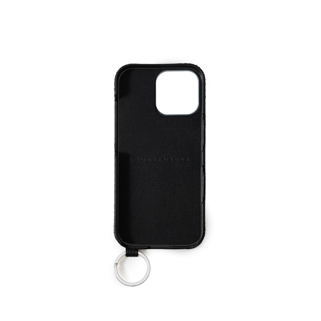 iPhone 16 Pro Max Back Cover Case with Handle Embossed Lizard Leather (Black - Silver)