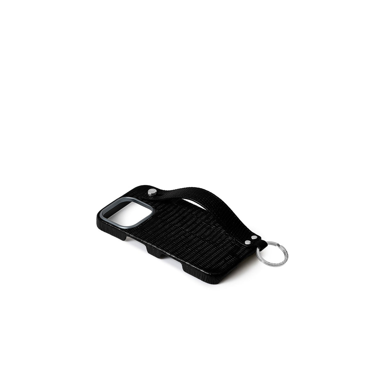 iPhone 16 Pro Max Back Cover Case with Handle Embossed Lizard Leather (Black - Silver)