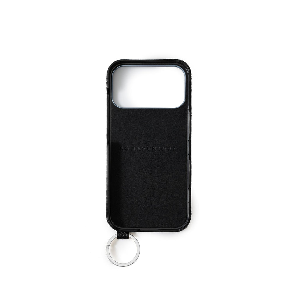 iPhone 17 Pro Max Back Cover Case with Handle Embossed Lizard Leather (Black - Silver)