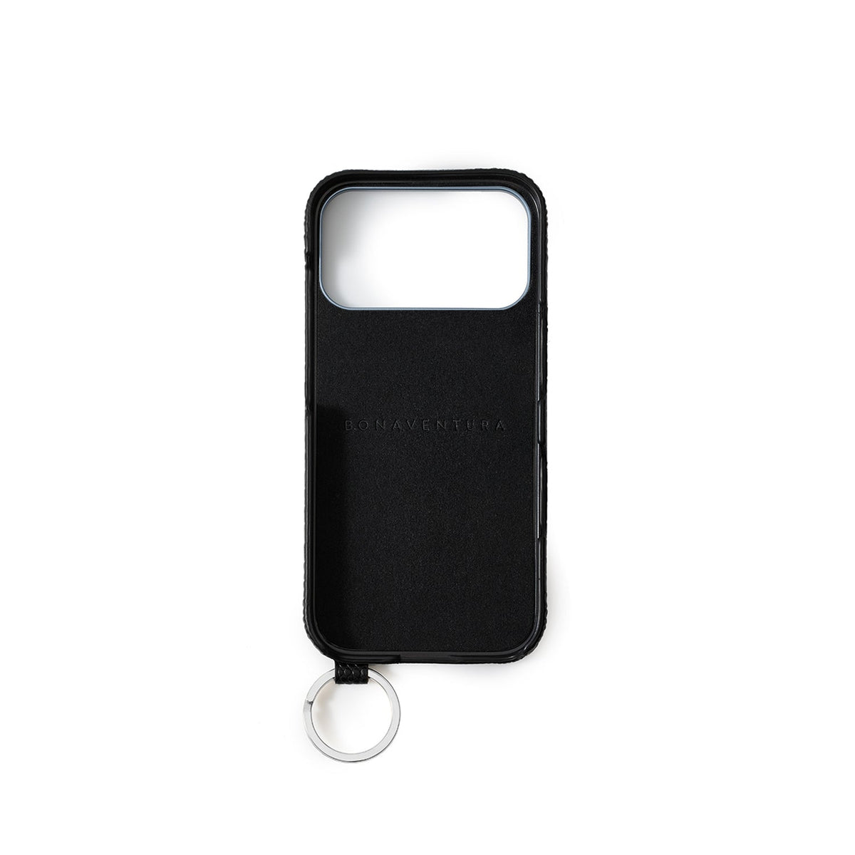 iPhone 17 Pro Max Back Cover Case with Handle Embossed Lizard Leather (Black - Silver)