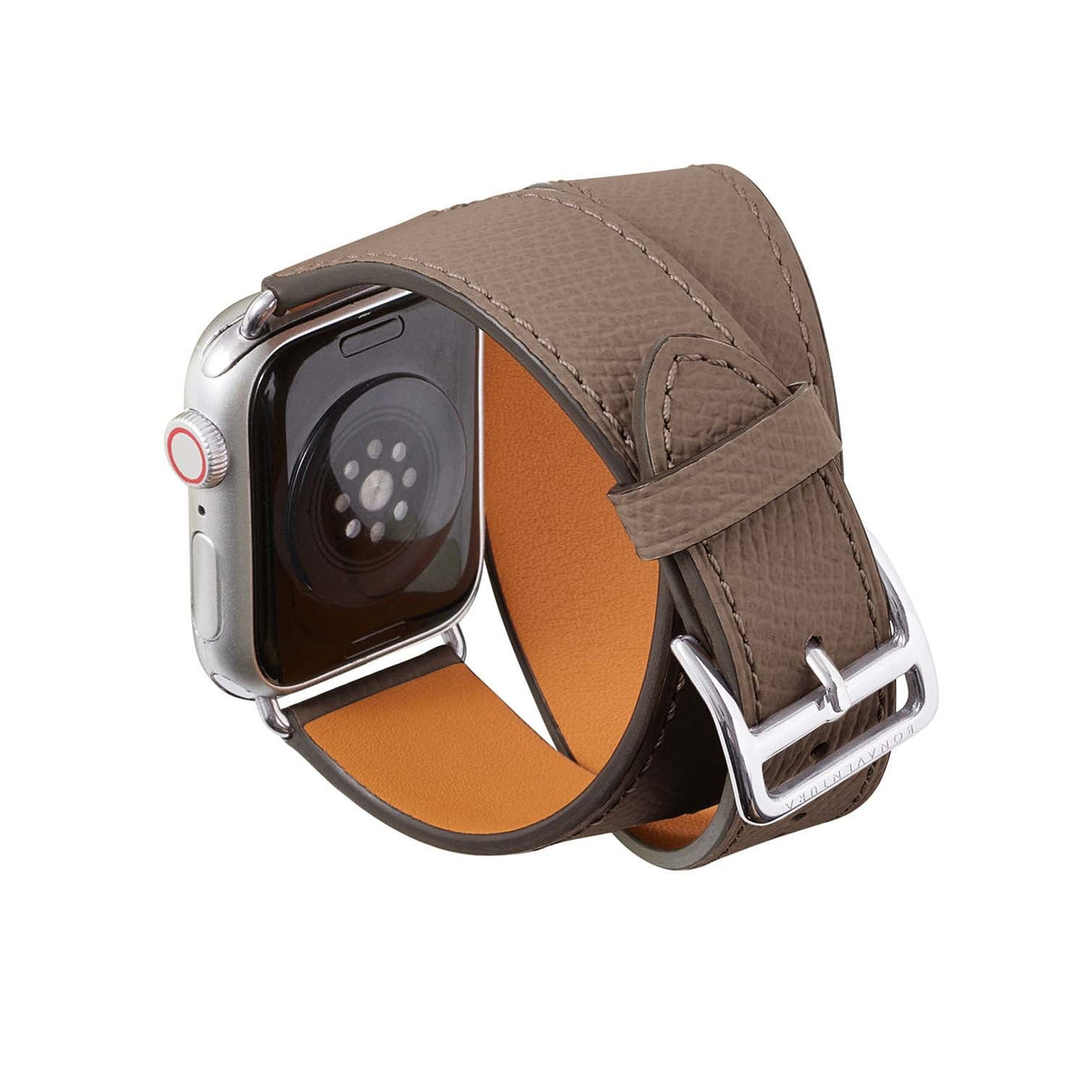 Double Tour Apple Watch Band Nobile Leather (Silver Adapter - Etoupe - 38mm/40mm/41mm/42mm - S / M)