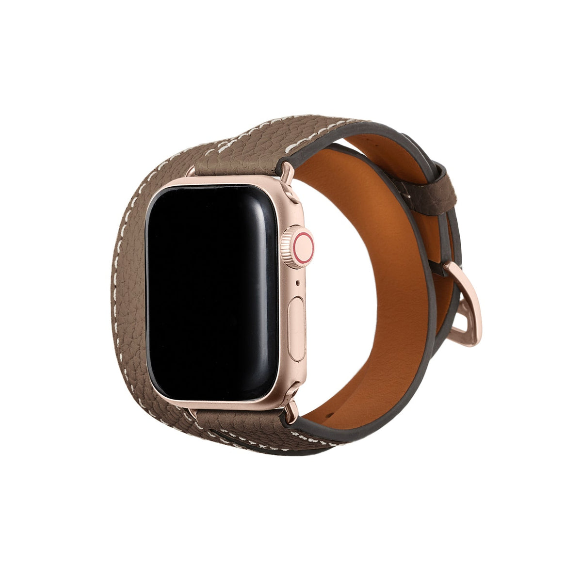 Double Tour Apple Watch Band Shrink Leather (Gold Adapter - Etoupe - 38mm/40mm/41mm/42mm - S / M)