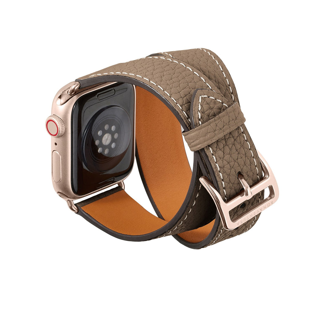 Double Tour Apple Watch Band Shrink Leather (Gold Adapter - Etoupe - 38mm/40mm/41mm/42mm - S / M)