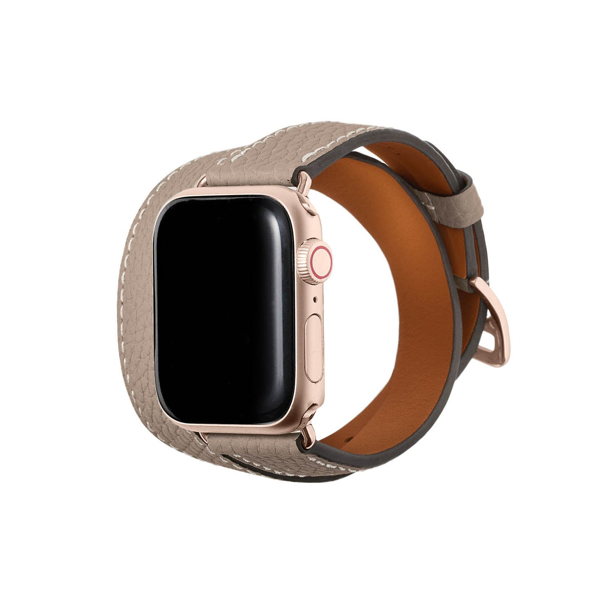 Double Tour Apple Watch Band Shrink Leather (Gold Adapter - Greige - 38mm/40mm/41mm/42mm - S / M)