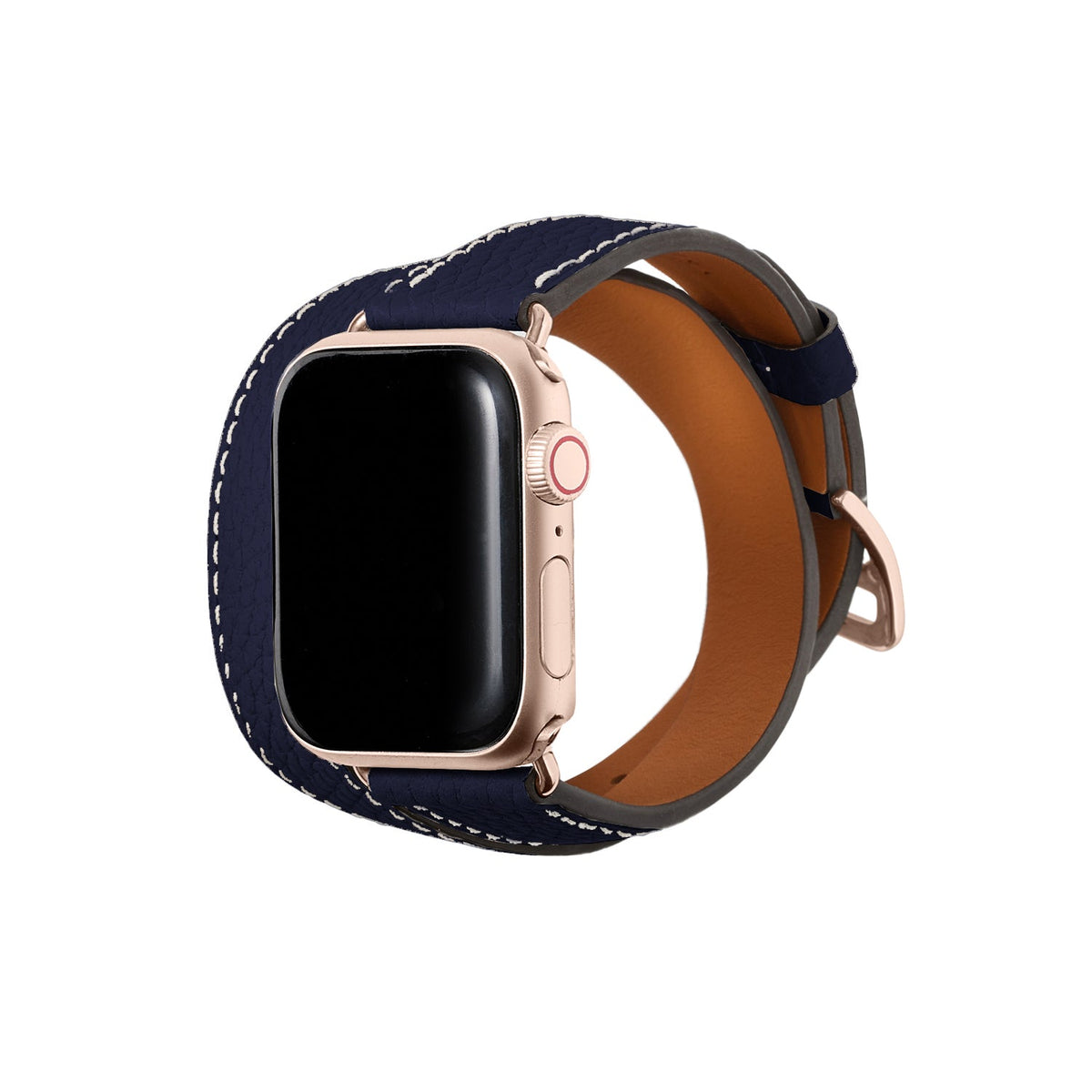 Double Tour Apple Watch Band Shrink Leather (Gold Adapter - Navy - 38mm/40mm/41mm/42mm - S / M)