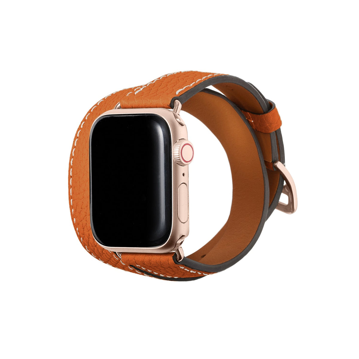 Double Tour Apple Watch Band Shrink Leather (Gold Adapter - Orange - 38mm/40mm/41mm/42mm - S / M)