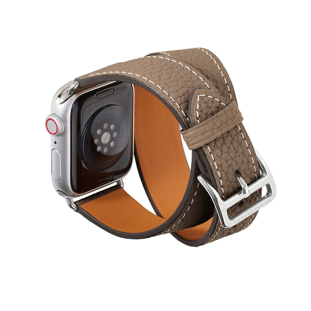 Double Tour Apple Watch Band Shrink Leather (Silver Adapter - Etoupe - 38mm/40mm/41mm/42mm - S / M)
