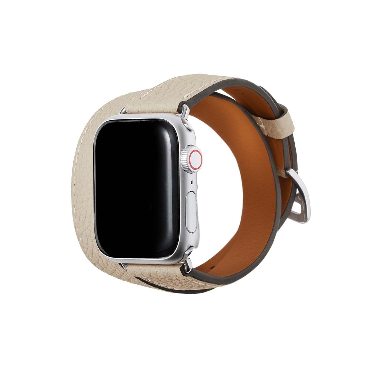 Double Tour Apple Watch Band Shrink Leather (Silver Adapter - Ivory - 38mm/40mm/41mm/42mm - S / M)