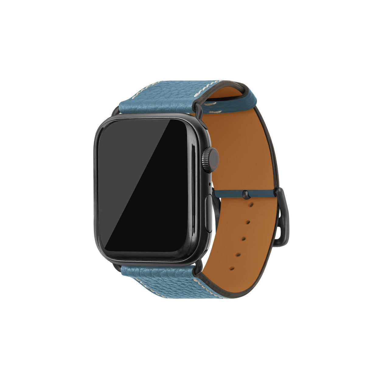 Apple Watch Band Shrink Leather (Black Adapter - Blue Cyan - 44mm/45mm/46mm/49mm - M / L)