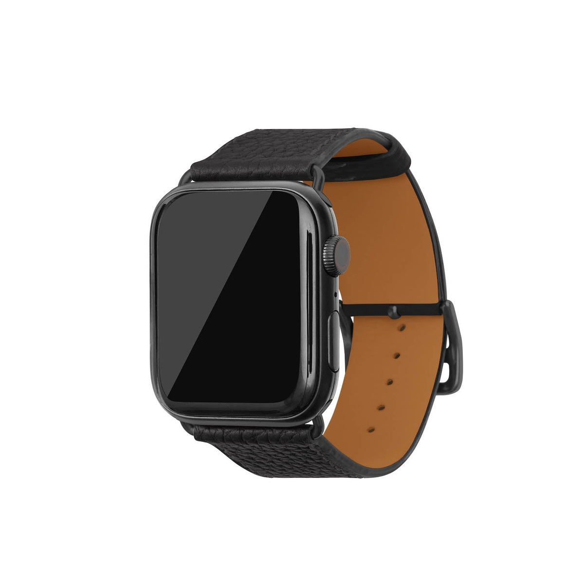 Apple Watch Band Shrink Leather (Black Adapter - Black - 44mm/45mm/46mm/49mm - M / L)