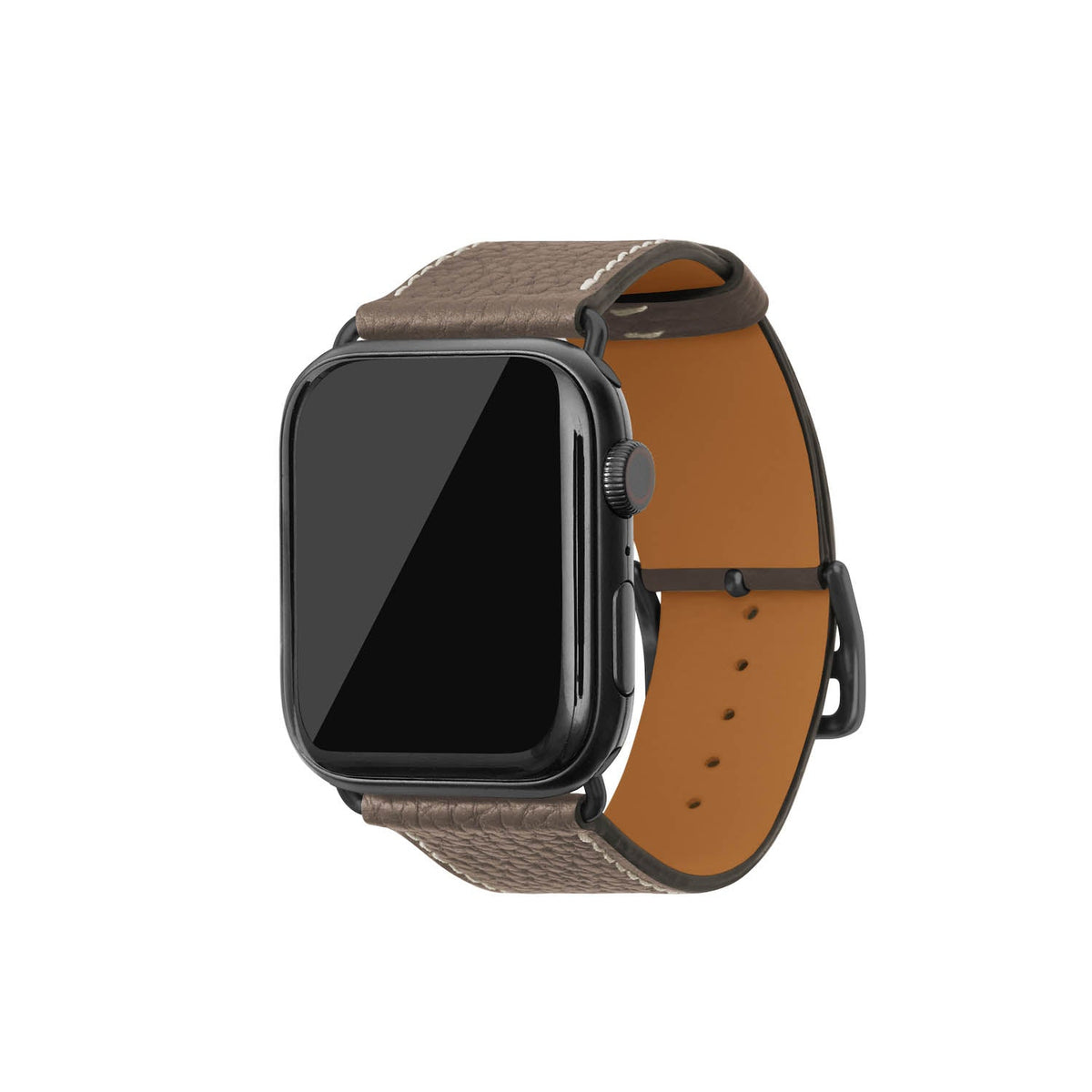 Apple Watch Band Shrink Leather (Black Adapter - Etoupe - 44mm/45mm/46mm/49mm - M / L)