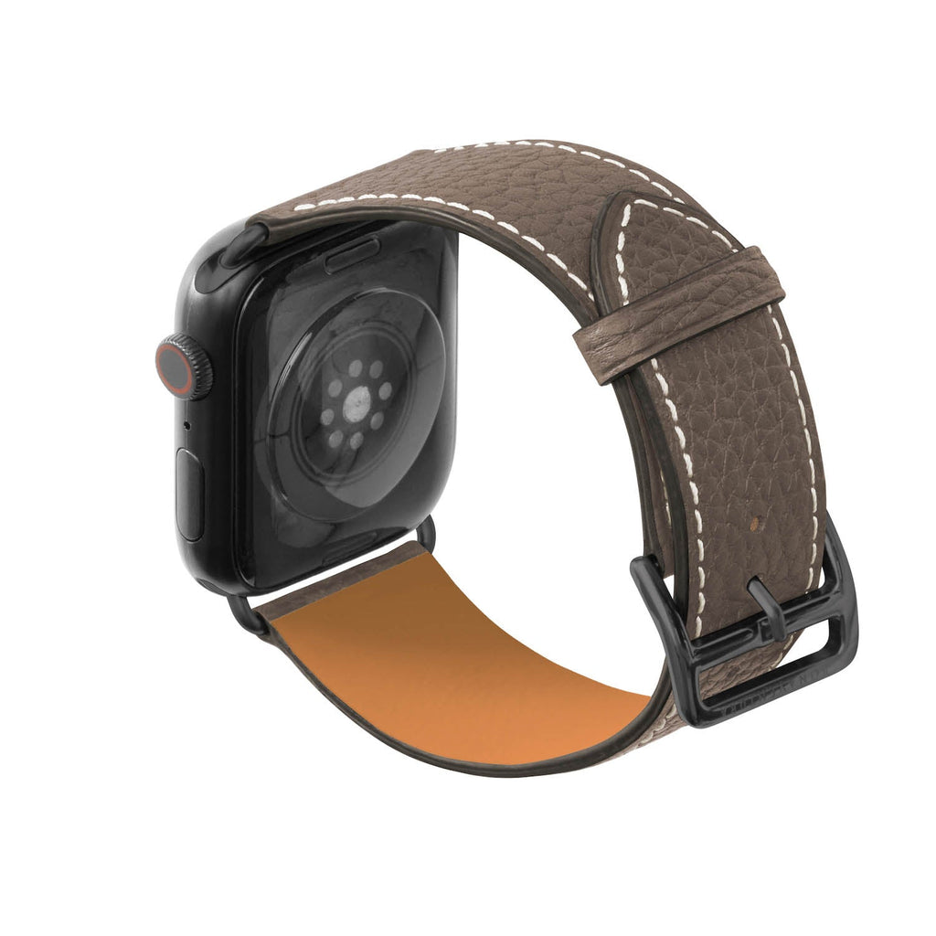 Apple Watch Band Shrink Leather (Black Adapter - Etoupe - 44mm/45mm/46mm/49mm - M / L)