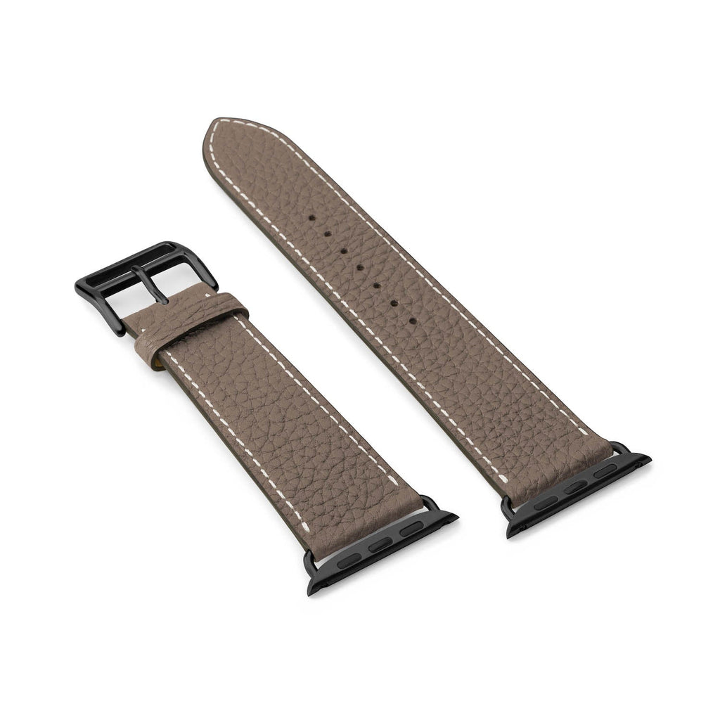 Apple Watch Band Shrink Leather (Black Adapter - Etoupe - 44mm/45mm/46mm/49mm - M / L)