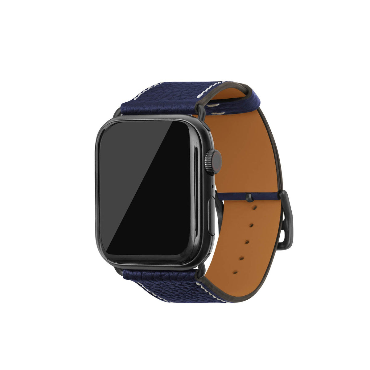 Apple Watch Band Shrink Leather (Black Adapter - Navy - 44mm/45mm/46mm/49mm - M / L)