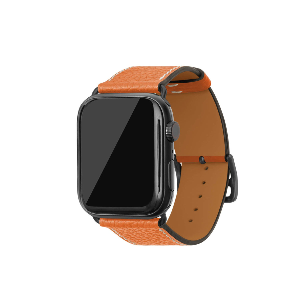 Apple Watch Band Shrink Leather (Black Adapter - Orange - 44mm/45mm/46mm/49mm - M / L)