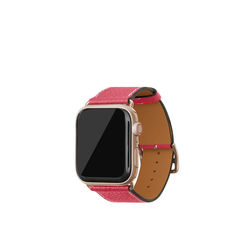シュリンク Apple Watch レザーバンド【44mm/45mm/46mm/49mm, M/Lサイズ】 (アダプター：ゴールド)