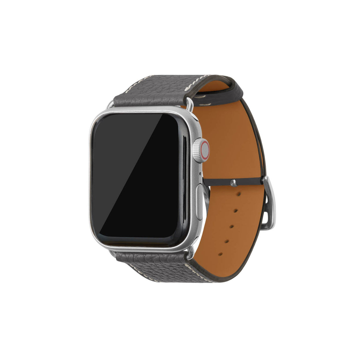 Apple Watch Band Shrink Leather (Silver Adapter - Charcoal Gray - 44mm/45mm/46mm/49mm - M / L)