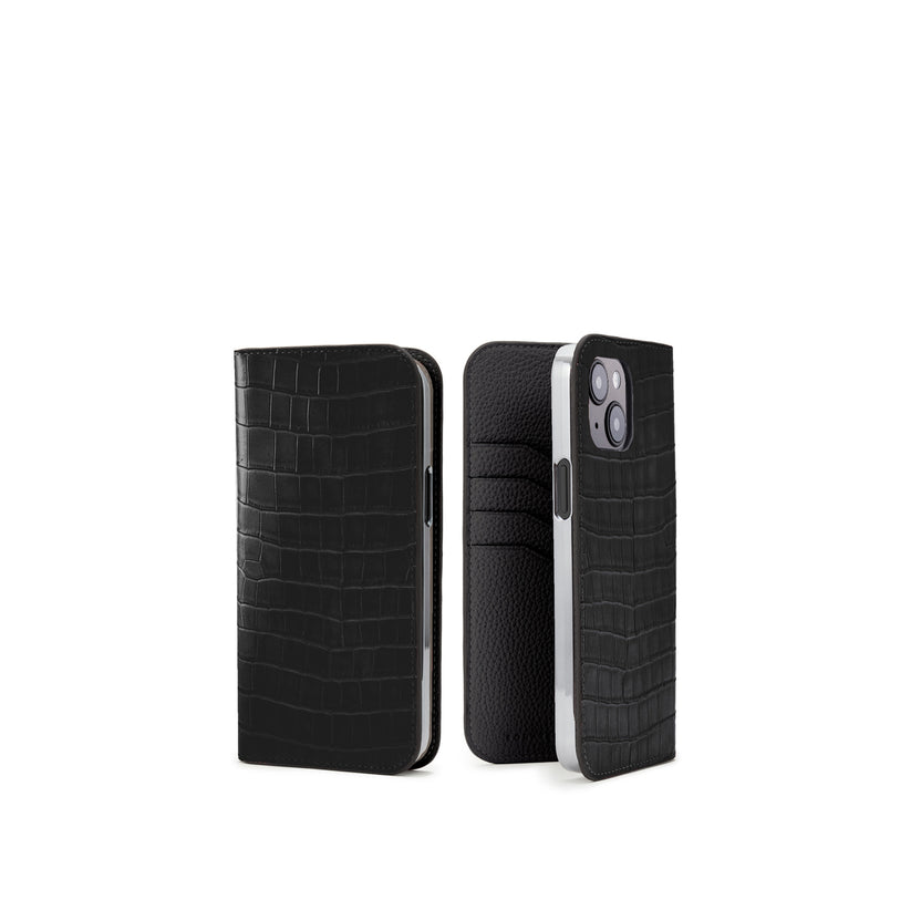 (iPhone 14 Plus) Diary Case Embossed Croco Leather
