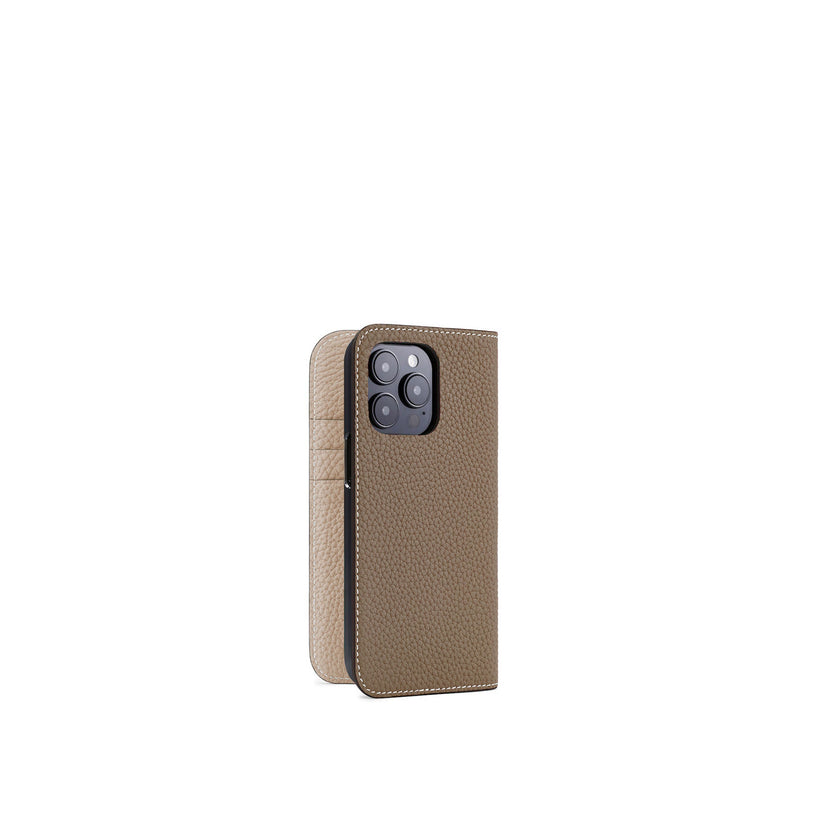 (iPhone 14 Pro) Diary Case Shrink Leather