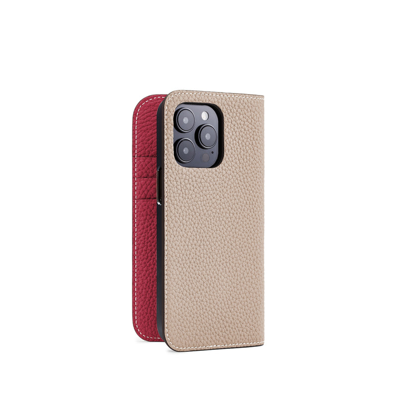 (iPhone 14 Pro) Diary Case Shrink Leather