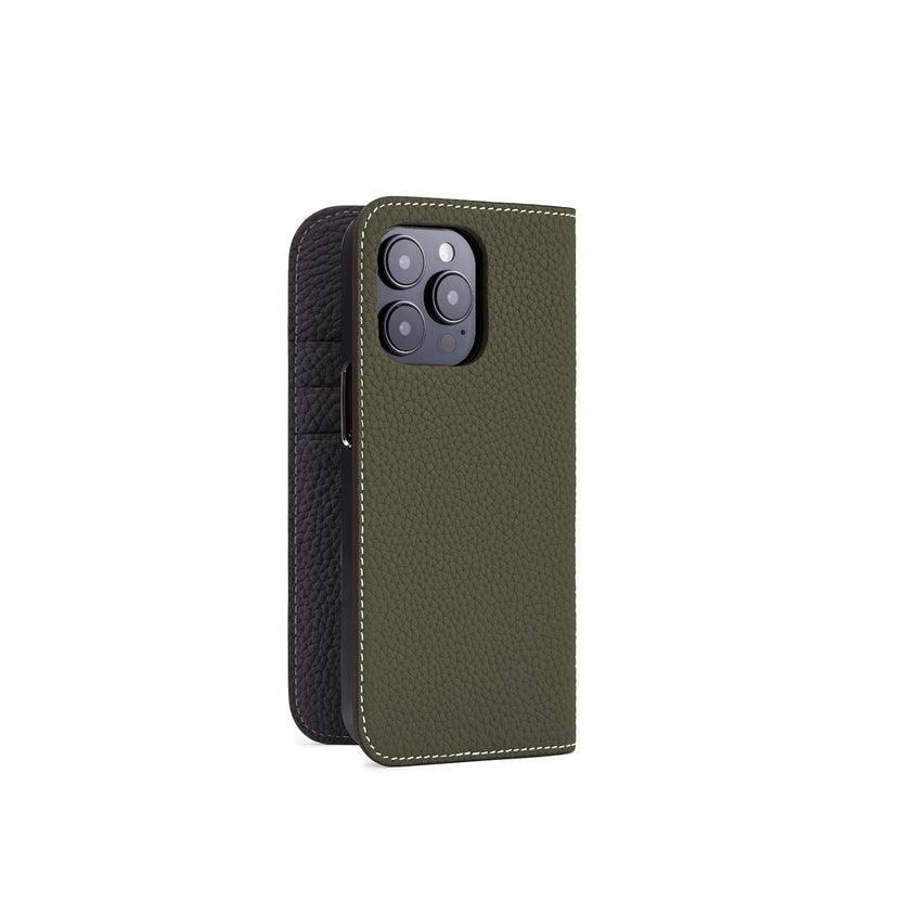 (iPhone 14 Pro) Diary Case Shrink Leather